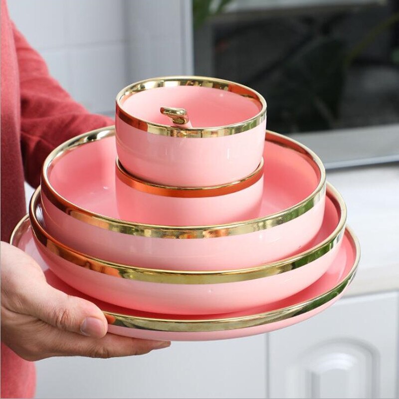 Pink with Golden Rim Tableware