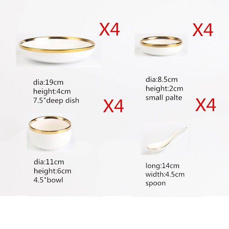 White with Golden Rim Tableware Set