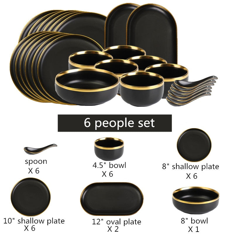 Black with Golden Rim Tableware