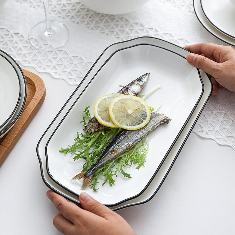 White With Black Edge Ceramic Tableware