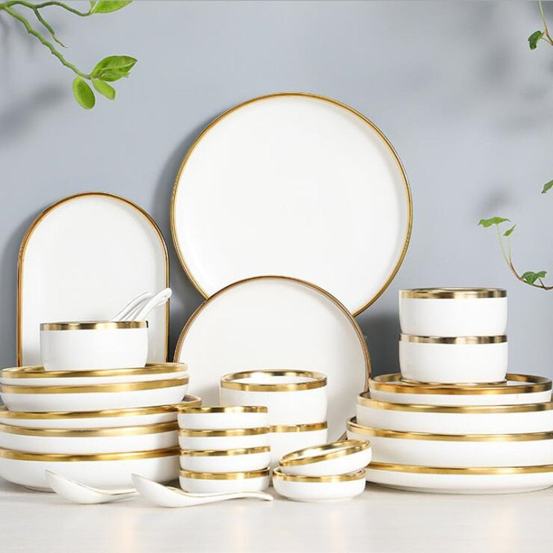 White with Golden Rim Tableware Set