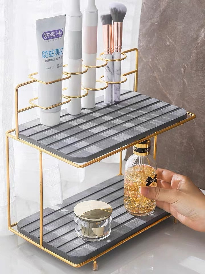 Golden Frame Bathroom Storage Rack