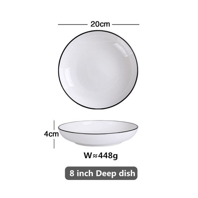 White With Black Edge Ceramic Tableware