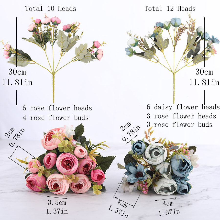 Floral Collection - Silk Blooming Roses and Daisy Bouquet