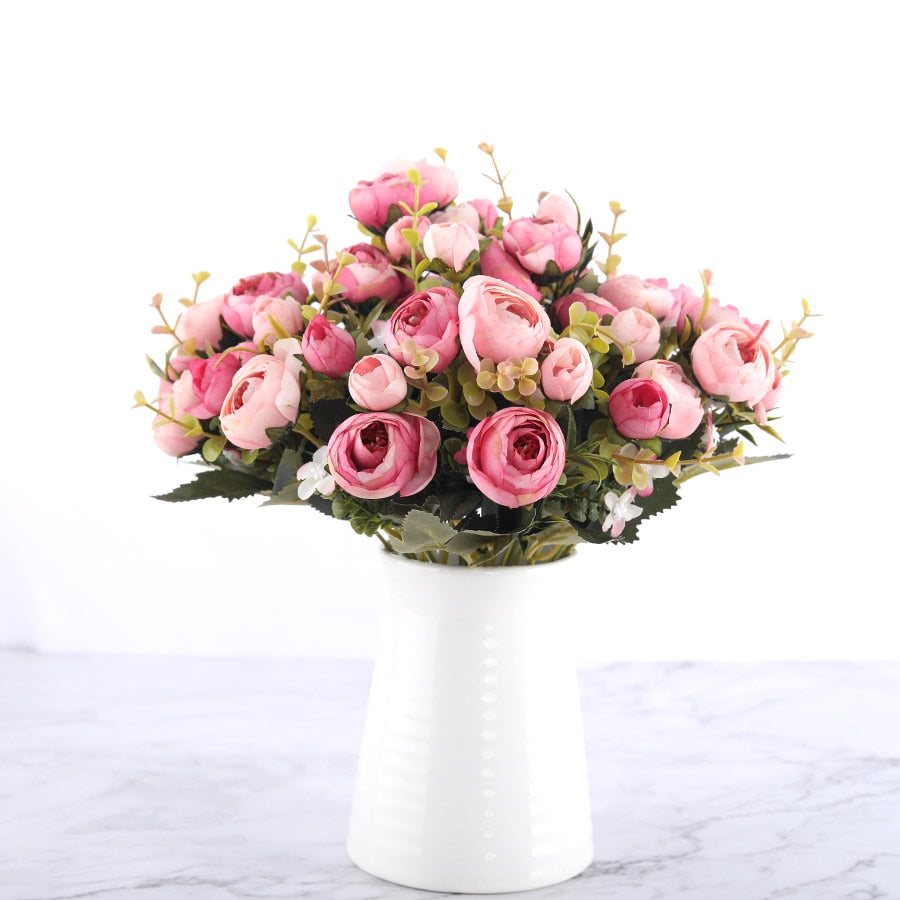 Floral Collection - Silk Blooming Roses and Daisy Bouquet