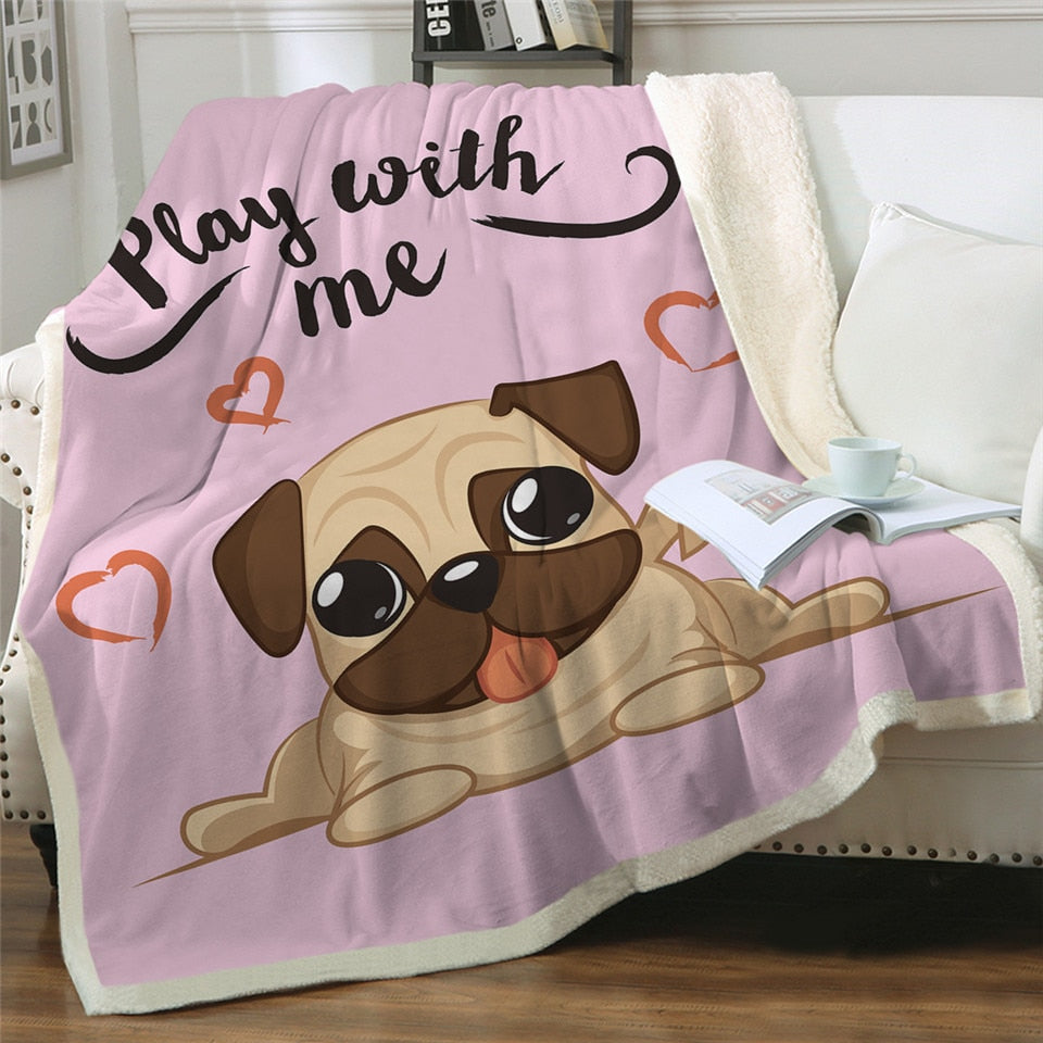 Pug Sherpa Blanket