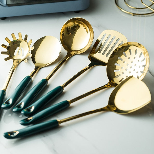 Emerald Gold Utensil Set