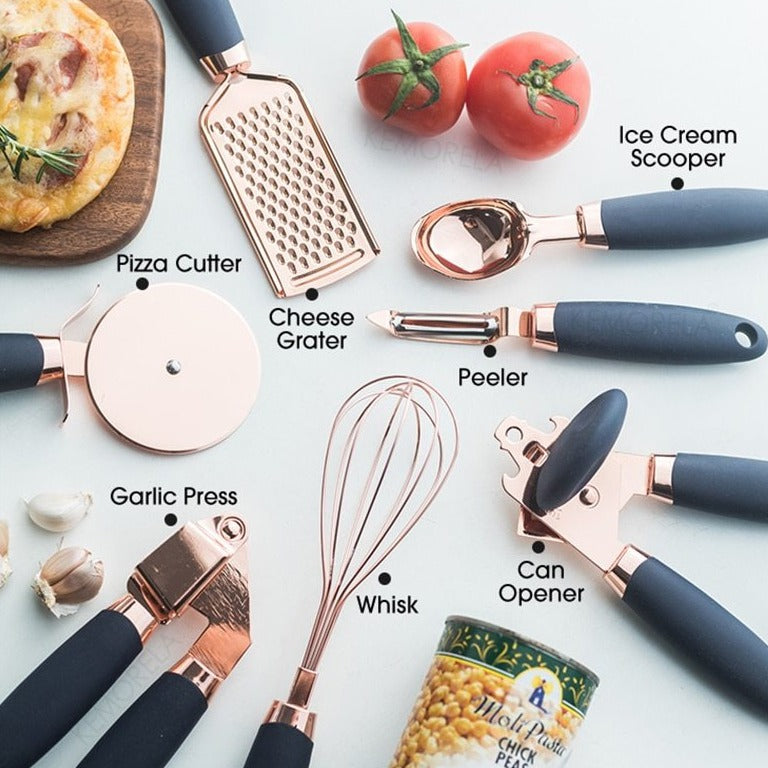 7 Piece Rose Gold Utensil Set