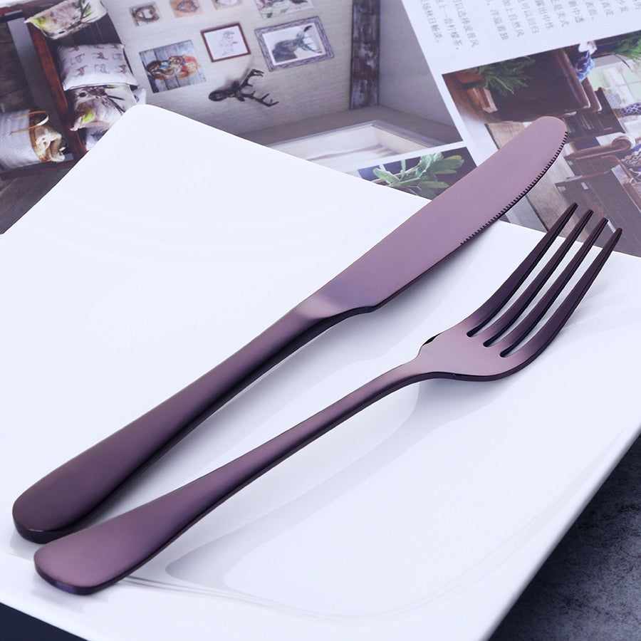 24 Piece Purple Cutlery Set